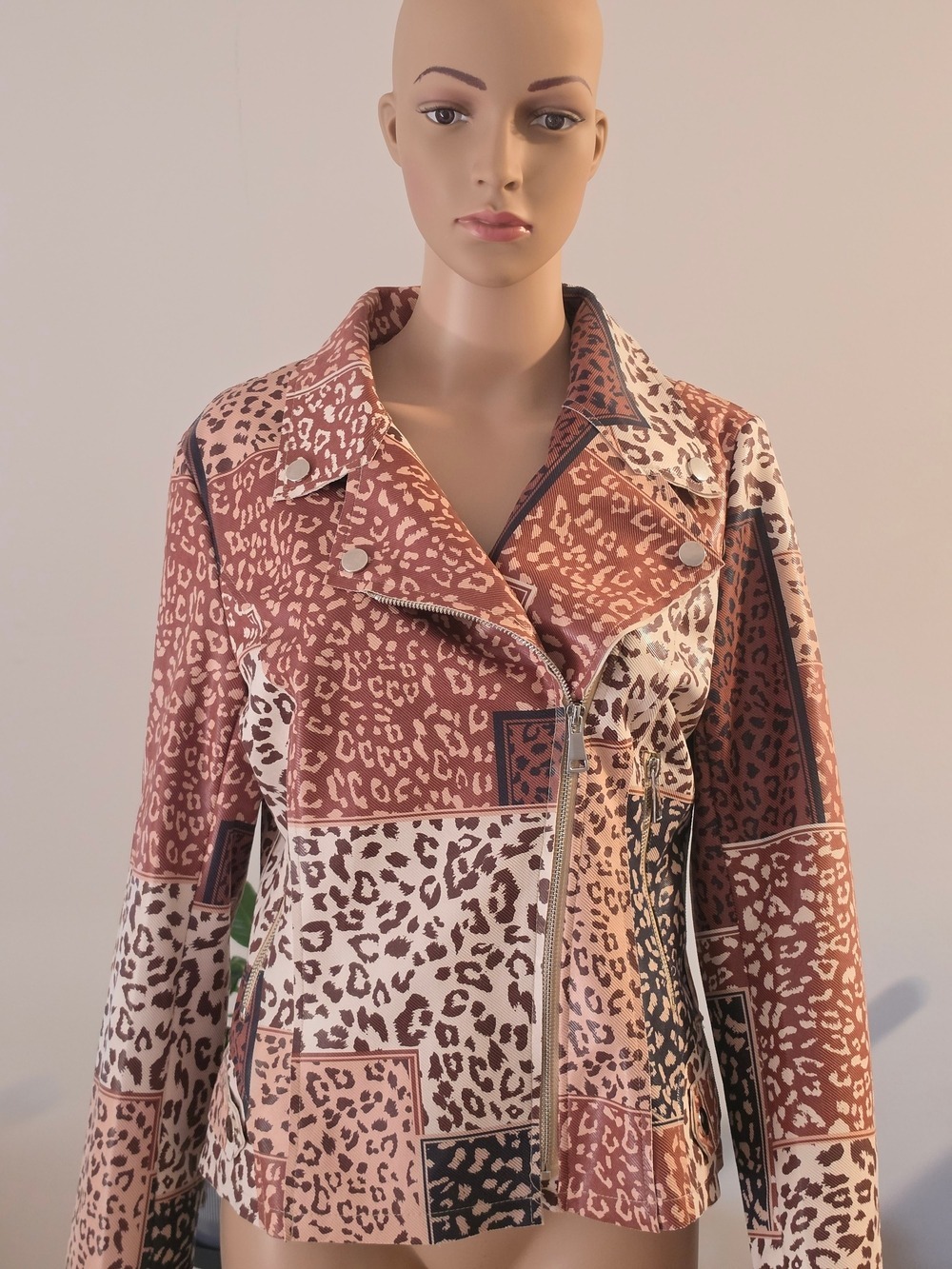 Koker Patchwork Leopard Print Moto Jacket
